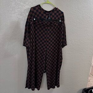 Dressed in LALA Checkered Short Sleeve Top  and Matching pants - Black and Brown
